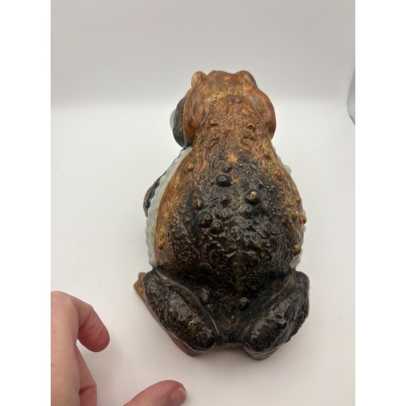 Vintage Ceramic Toad Figurine Realistic Glazed Brown Blue Garden Statue 6.5 Inch - Picture 8 of 11